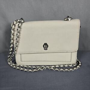 Etienne Aigner Crossbody Bag Womens White Leather Chain Strap Turnlock Flap